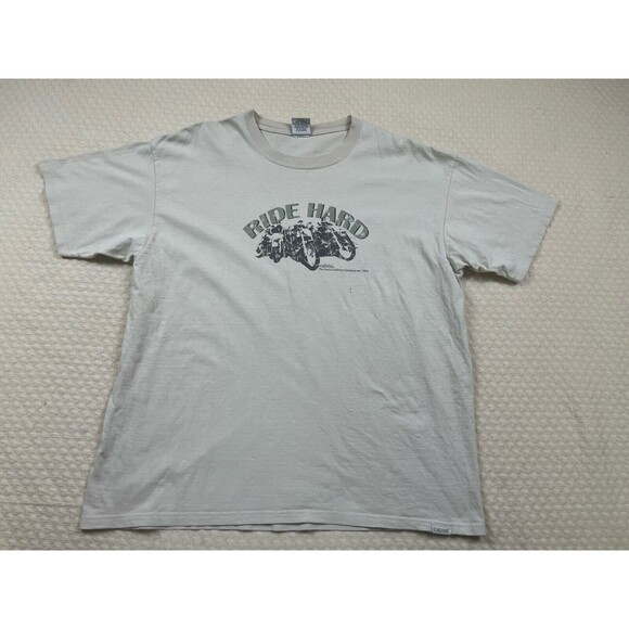 90s Calvin Klein Ride Hard Shirt Short Sleeve Tee Motorcycle | Cream | Size XL - Picture 2 of 10